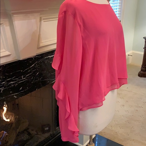 Bisou Bisou pink chiffon, ruffled sleeve blouse - Picture 3 of 7